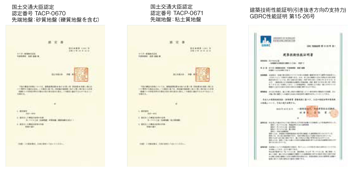 TGパイル工法 性能証明書